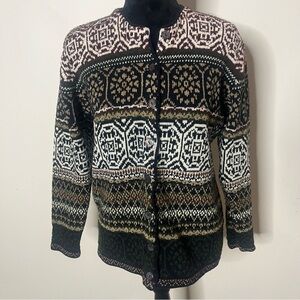 Le Moda Women’s Multicolor Fair Isle Button Up Wool Blend Cardigan Sweater Sz M